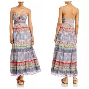 NWT Alice + Olivia Minka Tie Front Maxi Dress Size 12 Multicolor Patchwork